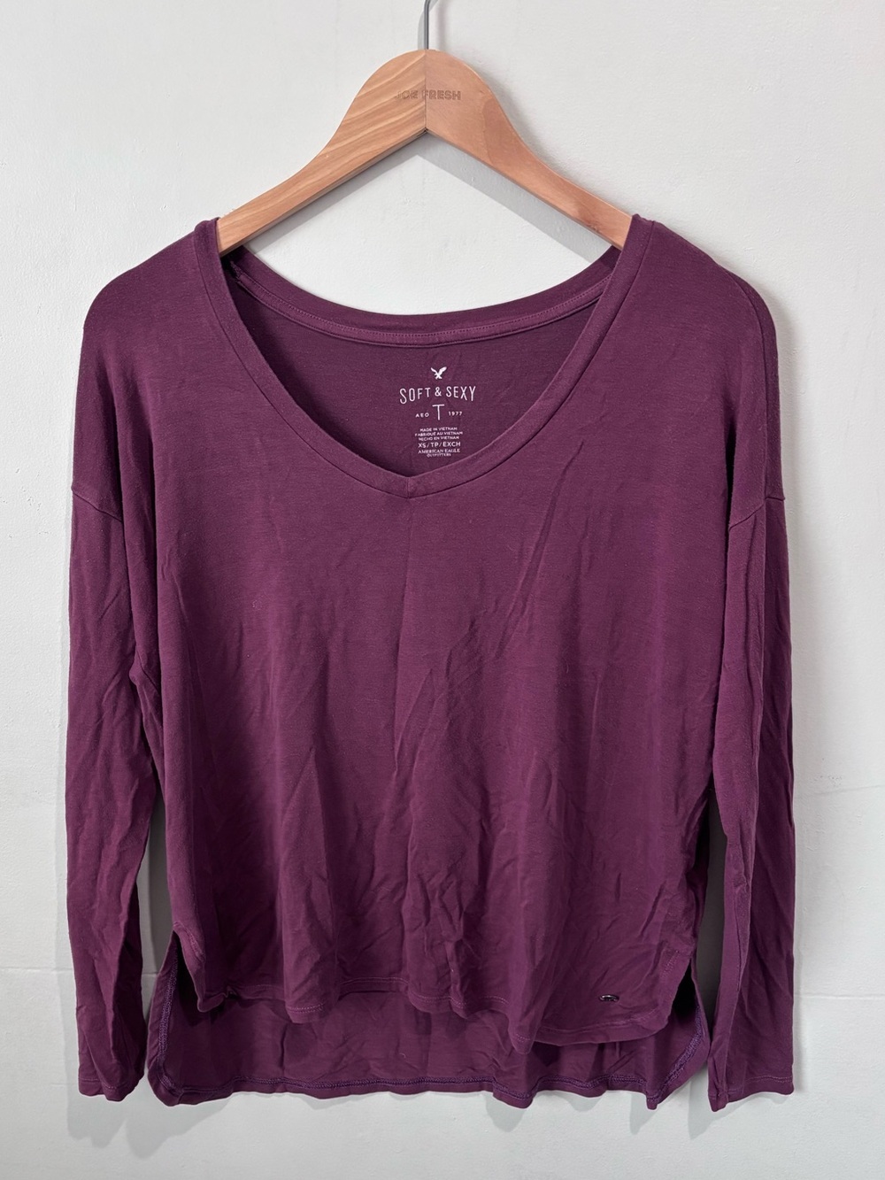American Eagle Soft & Sexy V-Neck Long Sleeve | Deep Plum | Size XS